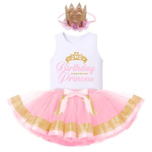 5th 6th birthday outfit baby girl t-shirt top vest mini tutu skirt crown headband five six years old cake smash photo shoot princess kids fifth sixth birthday outfit summer boho clothes pink 5-6x