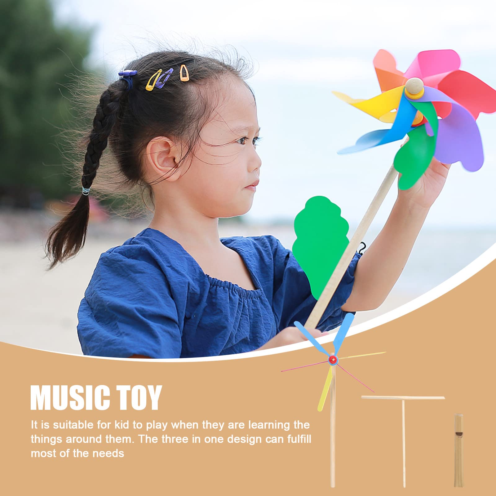 MILISTEN 1 Set Bamboo Flute Windmill Set Wood Whistles Toys Wooden- Copter Toy Spiral Whistles Playthings Dragonfly Multi- Musical Instrument Whistles Referee Wood Toys Advanced UFO Child