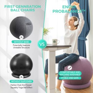 ENOVI ProBalanceΩ Ball Chair, Yoga Ball Chair Exercise Ball Chair with Slipcover and Base for Home Office Desk, Birthing & Pregnancy, Stability Ball & Balance Ball Seat to Relieve Back Pain, 55cm, WB