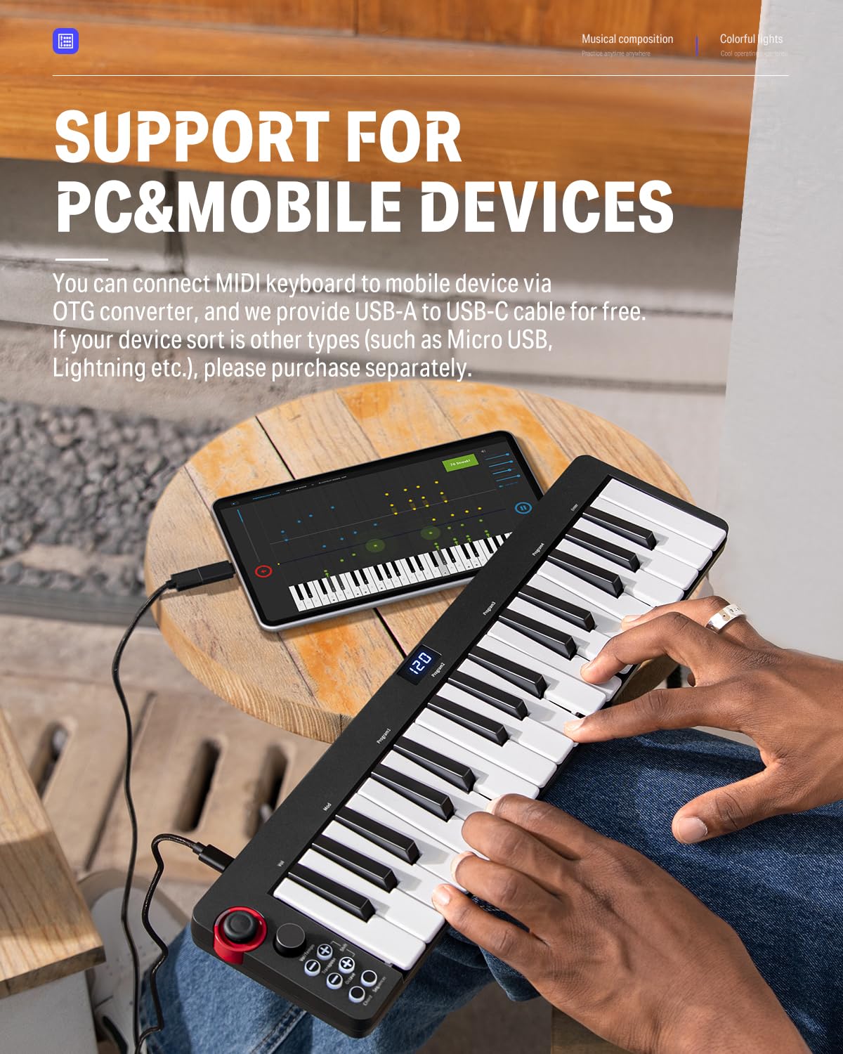 USB MIDI Keyboard Controller MINI 32-Key, Donner N-32 with Screen, Sequencer, Chord, Bend Sound Effects By Light-up Joystick for Mac/PC, Music Production Software, 40 Teaching Courses