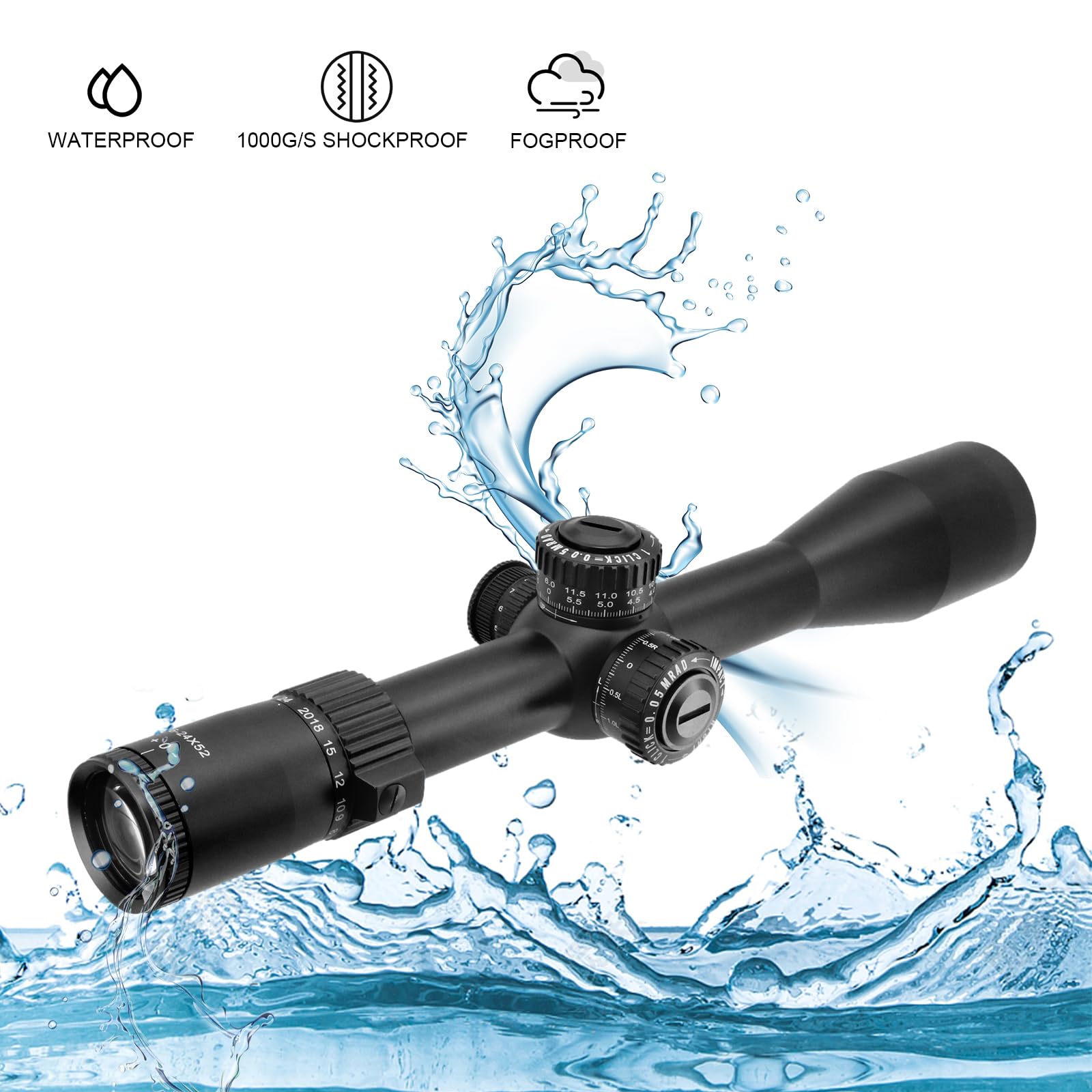 SHOTAC Rifle Scope 6-24X52, 34mm Tube, High Resolution for Long Range Shooting up to 4000 meter, FFP, IPX7 Waterproof & Shock Proof of .223, 308, 338, 3006, 45, 50, Durable and accurate