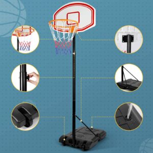 Portable Basketball Hoop, Adjustable Height, 28 inches Backboard Free Standing System w/Wheels Outdoor Indoor Basketball Training for Teenager, Black