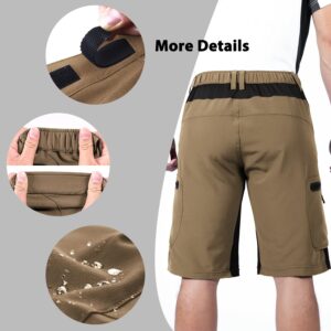 Ally Mens Mountain Bike Shorts 4D Padded Baggy Bicycle Cycling Biking Bike Shorts Lightweight Loose-fit (Khaki, Medium)