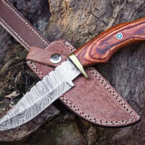 Custom Handmade Hunting Knife Skinner Fixed Blade Knife Damascus Steel 10'' Overall Rose Wood With Sheath