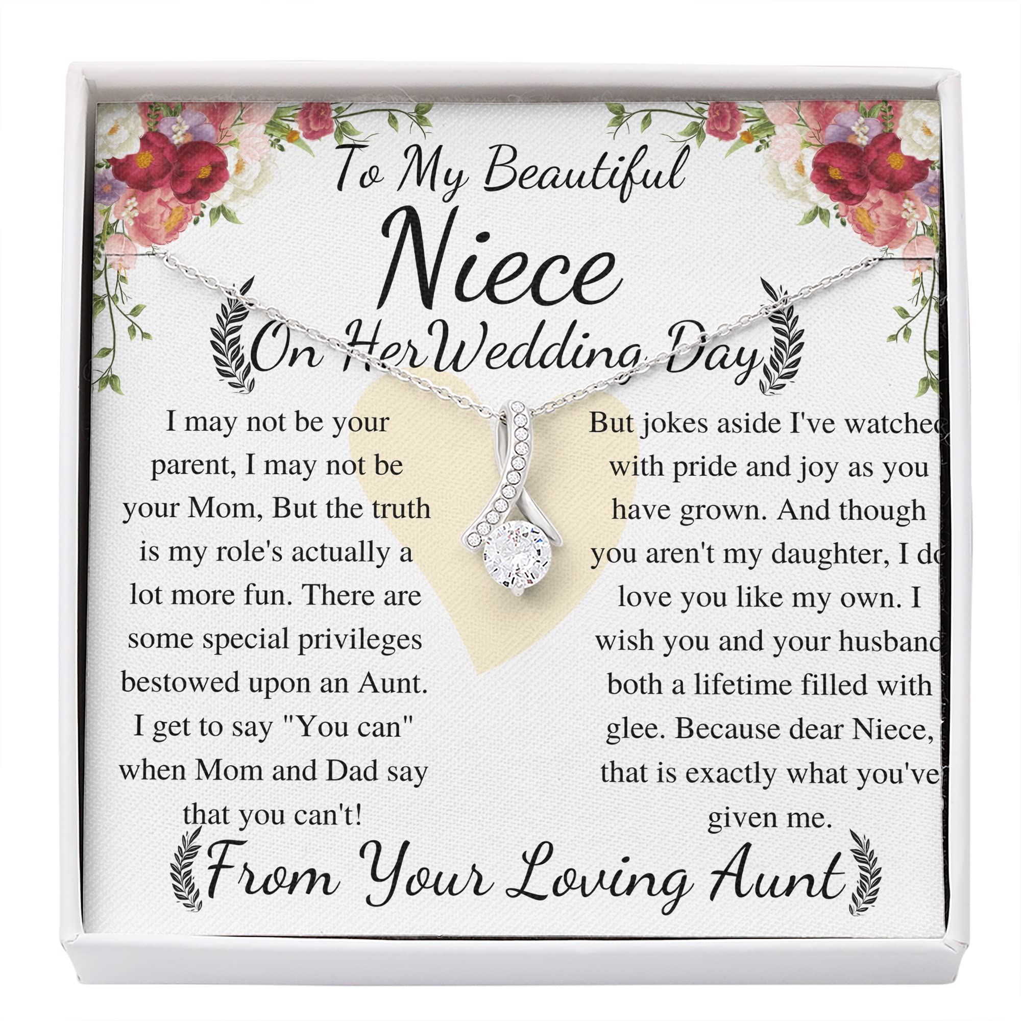 Meaningful Jewelry Gift Alluring Necklace To My Beautiful Niece From Aunt on Her Wedding Day, keepsake gift with Personalized heart touching Message Card (Standard Black box)