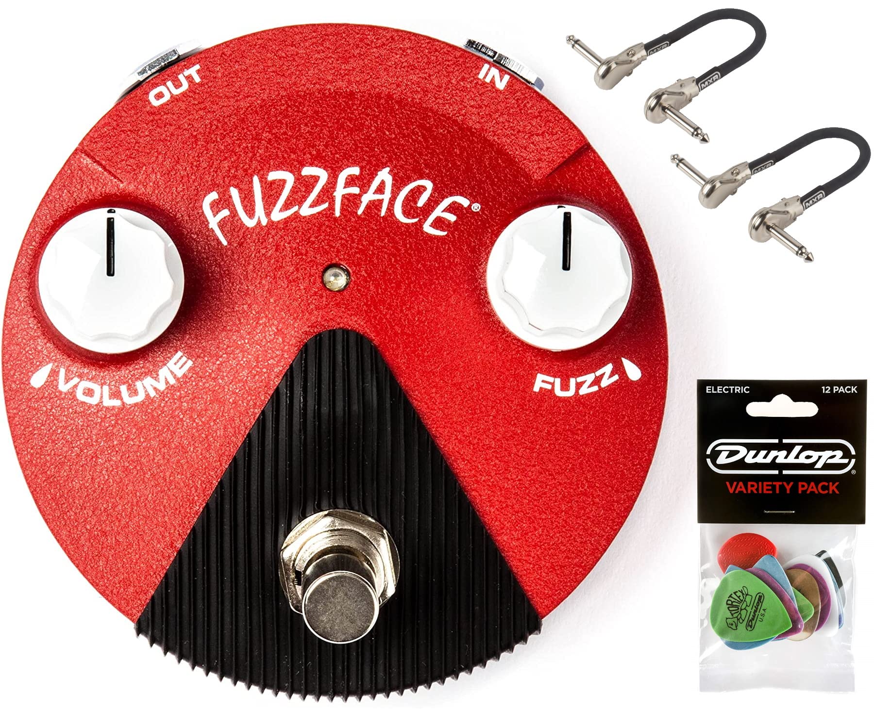 Briskdrop Dunlop FFM6 Band of Gypsys Fuzz Face Mini Bundle with 2 MXR Patch Cables & Dunlop Pick Pack, FFM6PatchBundle