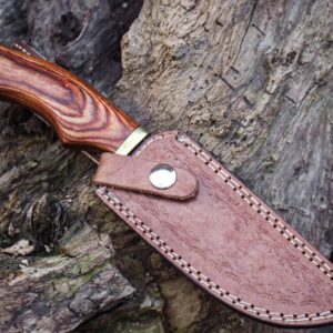 Custom Handmade Hunting Knife Skinner Fixed Blade Knife Damascus Steel 10'' Overall Rose Wood With Sheath