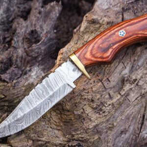 Custom Handmade Hunting Knife Skinner Fixed Blade Knife Damascus Steel 10'' Overall Rose Wood With Sheath