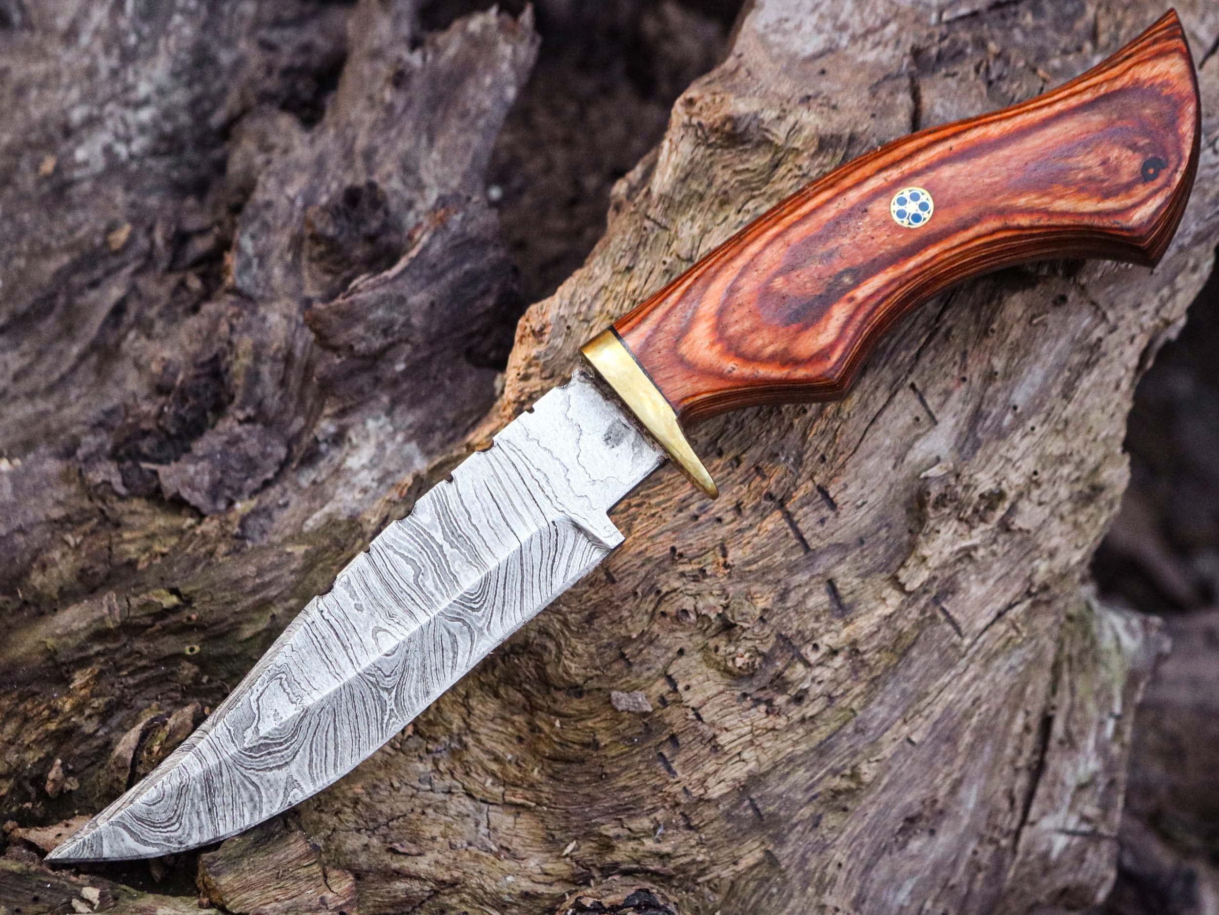 Custom Handmade Hunting Knife Skinner Fixed Blade Knife Damascus Steel 10'' Overall Rose Wood With Sheath