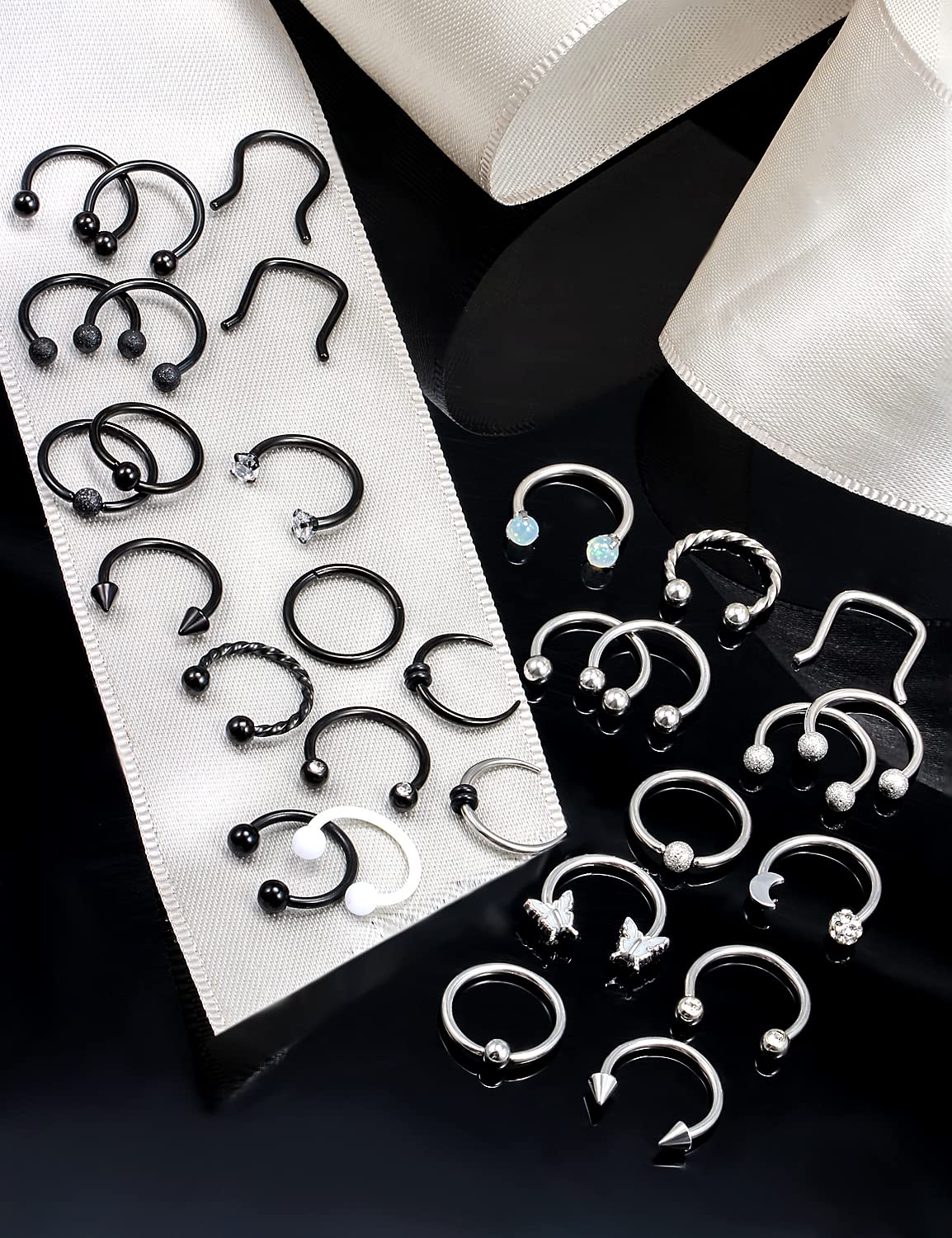 Cisyozi 16G Septum Rings Piercing Jewelry Stainless Surgical Steel Horseshoe Dragon Claw Butterfly Moon Septum Nose Nostril Eyebrow Smiley Lip Ring Hoop Piercings Jewelry Women Men Silver Black 10mm