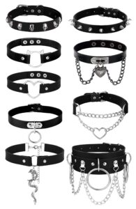 haiaiso 6-9pcs leather choker black punk goth choker necklace love heart spiked choker adjustable pu choker collar for women