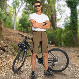 Ally Mens Mountain Bike Shorts 4D Padded Baggy Bicycle Cycling Biking Bike Shorts Lightweight Loose-fit (Khaki, Medium)