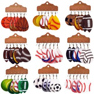 3Pairs Sporty Style Earrings, Glittering Sequin Leather Earrings, Rugby Basketball Baseball Football Cheerleaders Lightweight Multilayer Teardrop-Shaped Hook Dangling Jewelry-baseball