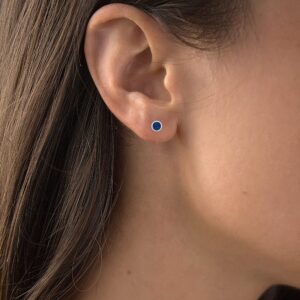 Solid 14K White Gold 6mm Round Created Blue Sapphire September Birthstone Bezel Screw Back Stud Earrings