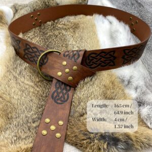 HiiFeuer Medieval Embossed PU Leather O Ring Belt, Retro Renaissance Knight Belt (Dark Brown C)