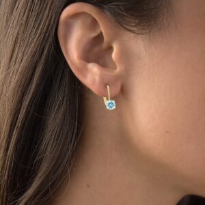 14K Yellow Gold 6mm Natural Aquamarine March Birthstone Leverback Earrings