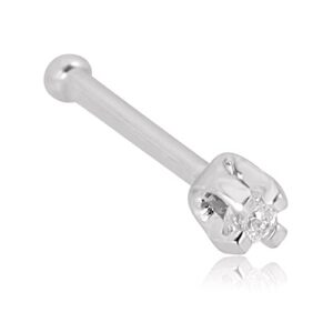 AVORA 14K White Gold 0.01 CT (1.3mm) Genuine Diamond Nose Ring Body Jewelry (22 Gauge)