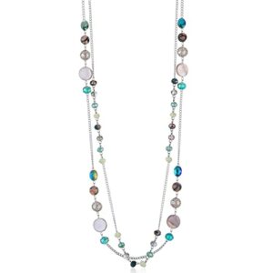 noessla layered long necklaces for women crystal beaded statement necklace sweater silver chain with gifts box jewelry(green)