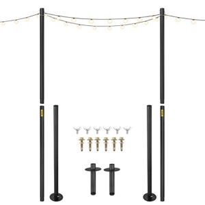 vevor string light poles, 2 pack 10.6 ft, outdoor powder coated steel lamp post with hooks to hang lantern and flags, universal mounting options to decorate garden, patio, and deck for party, black