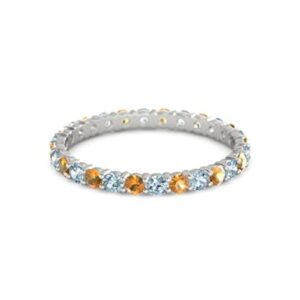 Aquamarine With Citrine Round 2.50 MM Eternity 925 Sterling Silver Women Stackable Wedding Ring (Sterling Silver, 7)