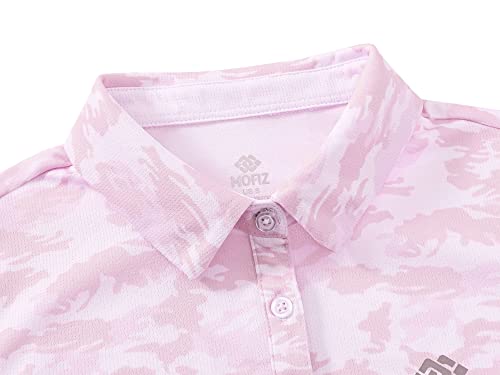 MoFiz Women Short Sleeve Golf Tops Button Down Sports Polo Shirts Lightweight Activewear Camo-Pink XL