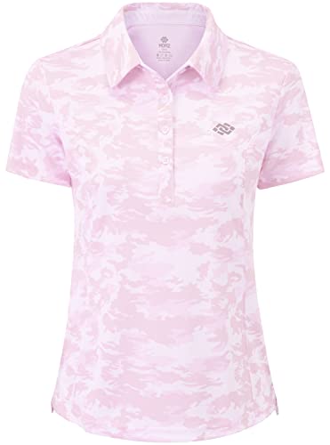 MoFiz Women Short Sleeve Golf Tops Button Down Sports Polo Shirts Lightweight Activewear Camo-Pink XL