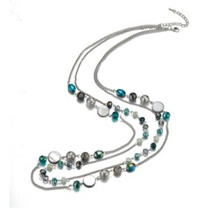 Noessla Layered Long Necklaces for Women Crystal Beaded Statement Necklace Sweater Silver Chain with Gifts Box Jewelry(Green)