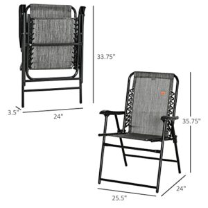 Outsunny Patio Folding Chair, Outdoor Bungee Sling Chair w/Armrests, Portable Lawn Chair for Camping, Garden, Pool, Beach, Backyard, Gray