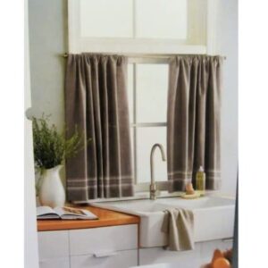 Threshold Light Filtering Cafe Curtain 42inch×36inch Gray w/Cream Stripe - (Set of 2), Grey