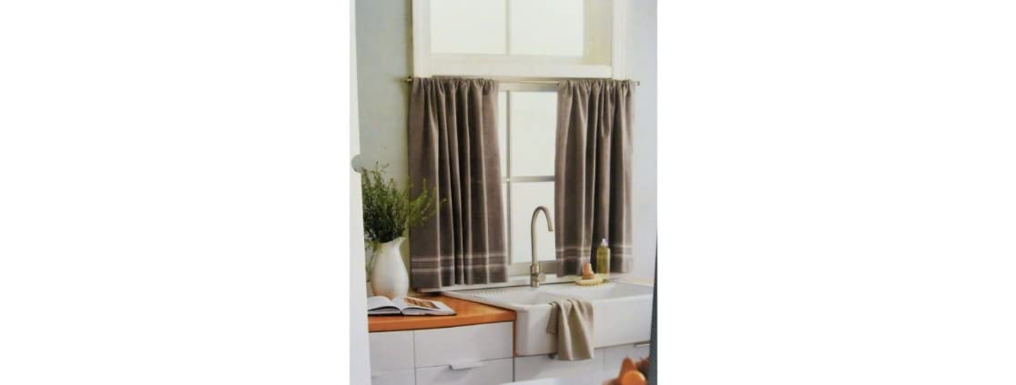 Threshold Light Filtering Cafe Curtain 42inch×36inch Gray w/Cream Stripe - (Set of 2), Grey