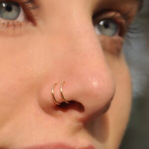 QWALIT Nose Rings Nose Rings Hoops Double Hoop Nose Rings for Women Nose Piercings Jewelry Double Nose Ring for Single Piercing Nose Studs Nose Rings Studs Silver