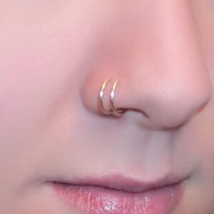 QWALIT Nose Rings Hoops Nose Hoops Double Nose Ring for Single Piercing Double Hoop Nose Ring Double Nose Ring Hoop Double Loop Nose Ring Spiral Nose Hoops