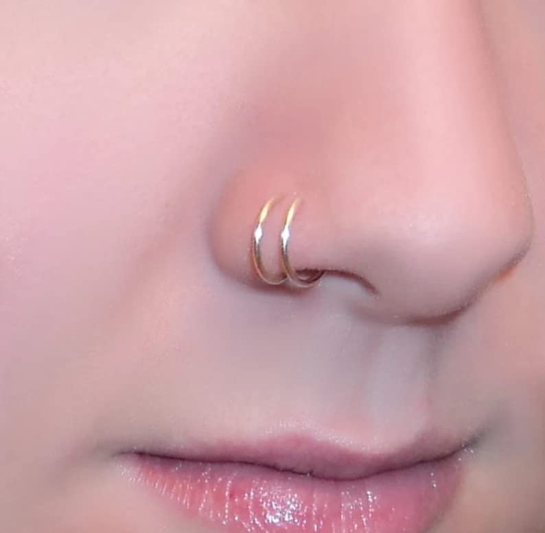 QWALIT Nose Rings Hoops Nose Hoops Double Nose Ring for Single Piercing Double Hoop Nose Ring Double Nose Ring Hoop Double Loop Nose Ring Spiral Nose Hoops