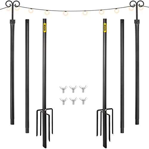 VEVOR String Light Poles, 2 Pack 9.7 FT, Outdoor Powder Coated Stainless Steel Lamp Post with Hooks to Hang Lantern and Flags, Decorate Garden, Backyard, Patio, Deck, for Party and Wedding, Black