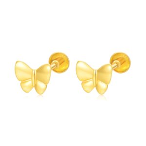 sisgem 18k yellow gold butterfly earrings screw back, 18 carat gold studs for women