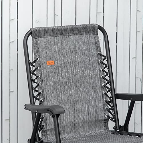 Outsunny Patio Folding Chair, Outdoor Bungee Sling Chair w/Armrests, Portable Lawn Chair for Camping, Garden, Pool, Beach, Backyard, Gray