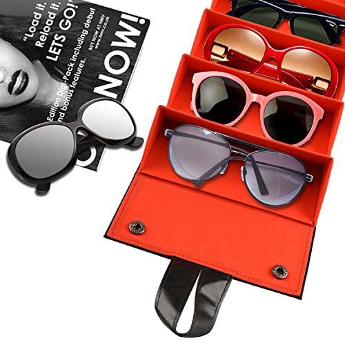 SZYMWS Sunglasses Case Organizer 5 Slot Travel Glasses Case Multiple Sunglasses Holder Organizer Eyeglasses Storage Box (Black+Red)