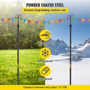 VEVOR String Light Poles, 2 Pack 9.7 FT, Outdoor Powder Coated Stainless Steel Lamp Post with Hooks to Hang Lantern and Flags, Decorate Garden, Backyard, Patio, Deck, for Party and Wedding, Black