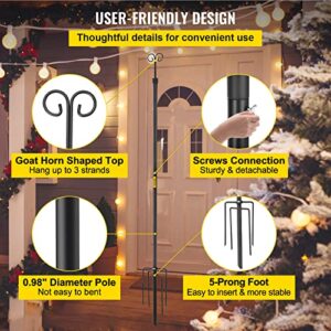 VEVOR String Light Poles, 2 Pack 9.7 FT, Outdoor Powder Coated Stainless Steel Lamp Post with Hooks to Hang Lantern and Flags, Decorate Garden, Backyard, Patio, Deck, for Party and Wedding, Black