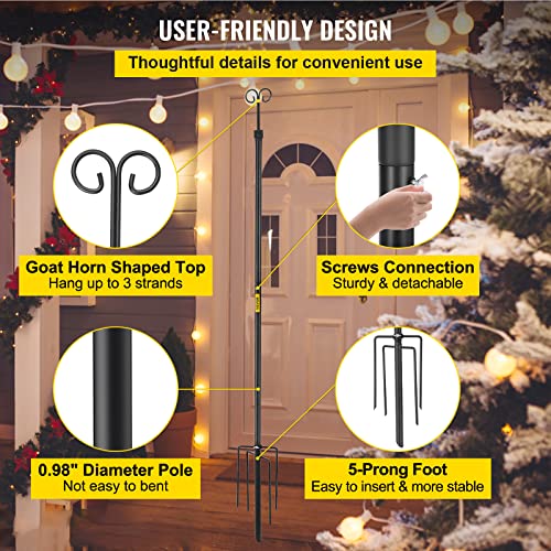 VEVOR String Light Poles, 2 Pack 9.7 FT, Outdoor Powder Coated Stainless Steel Lamp Post with Hooks to Hang Lantern and Flags, Decorate Garden, Backyard, Patio, Deck, for Party and Wedding, Black