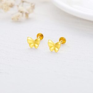 SISGEM 18k Yellow Gold Butterfly Earrings Screw Back, 18 Carat Gold Studs for Women