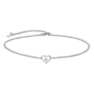 suplight sterling silver anklets for women dainty m initial heart ankle bracelets