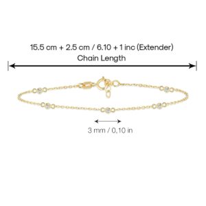 GELIN 14k Solid Gold Diamond Bead Station Adjustable Bracelet for Women