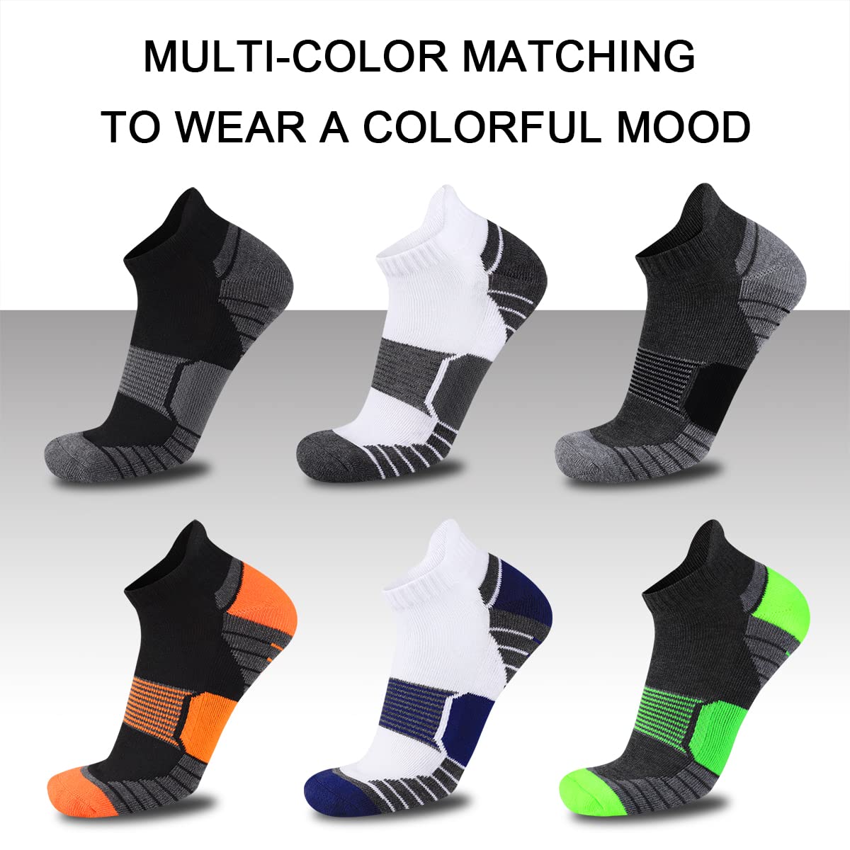 COOVAN Mens Socks Ankle Cushion Athletic Elastic Arch Support Running Tab Socks 6 Pairs