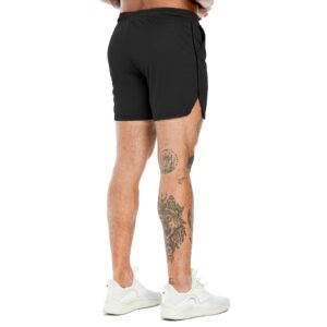 PIDOGYM Men's Workout Running Shorts 5 Inch, Lightweight Mesh Gym Athletic Fitted Short Pants for Bodybuilding Training Black