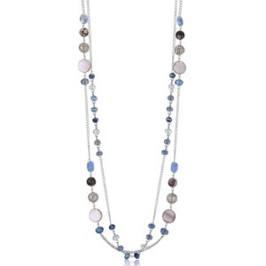 noessla layered long necklaces for women crystal beaded statement necklace sweater silver chain with gifts box jewelry(blue)