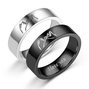 hmooy matching rings for couples, i love you promise rings hand in hand pinky promise ring couples rings set for him and her stainless steel (pinky promise ring size 8)