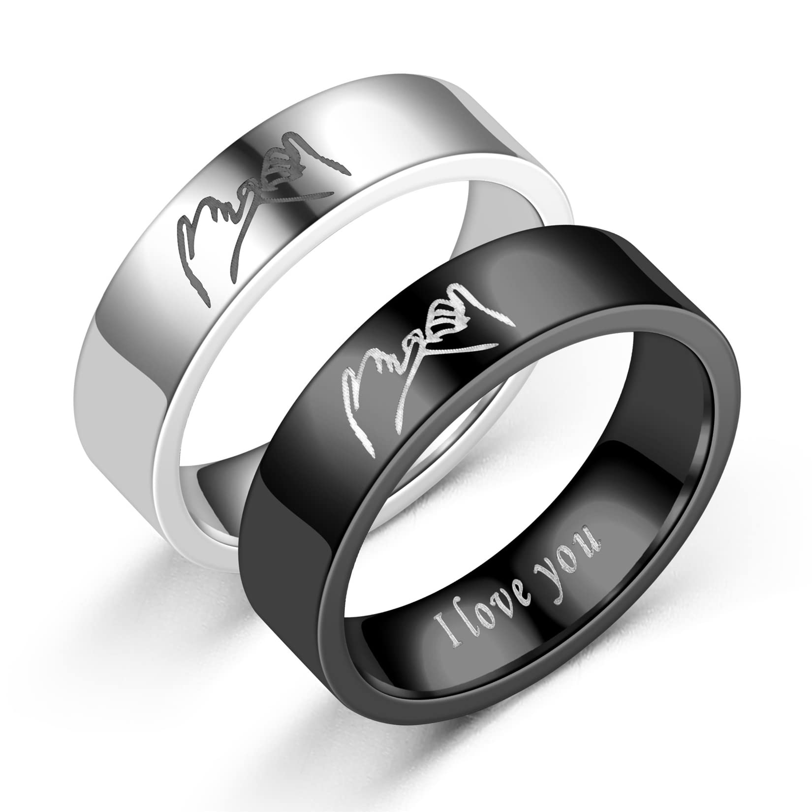 HMOOY Matching Rings for Couples, I Love You Promise Rings Hand in Hand Pinky Promise Ring Couples Rings Set for Him and Her Stainless Steel (Pinky Promise Ring Size 8)