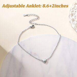 Suplight Sterling Silver Anklets for Women Dainty M Initial Heart Ankle Bracelets