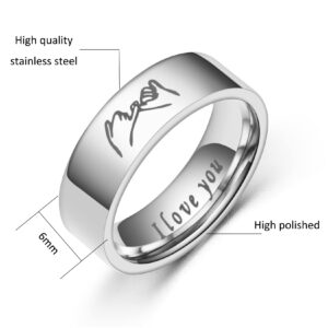 HMOOY Matching Rings for Couples, I Love You Promise Rings Hand in Hand Pinky Promise Ring Couples Rings Set for Him and Her Stainless Steel (Pinky Promise Ring Size 8)